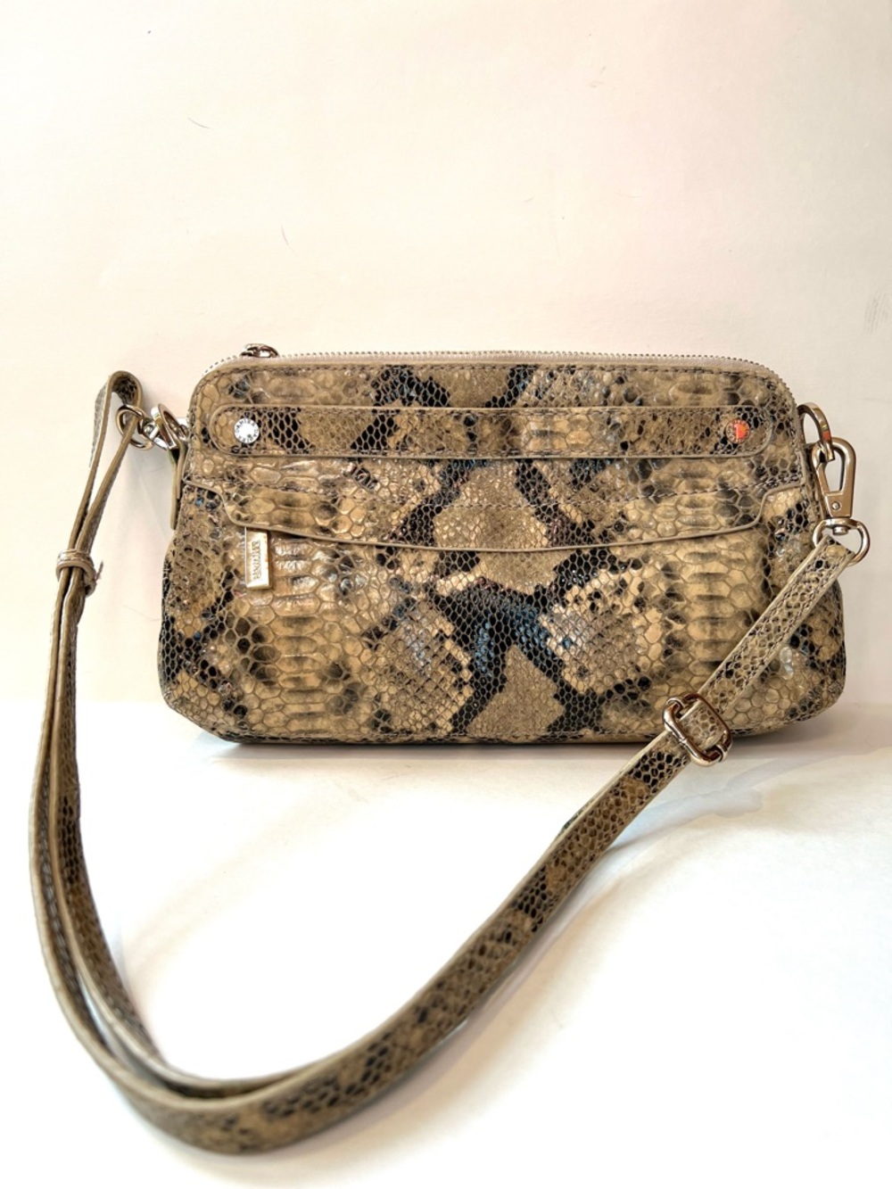 Danier Snake-Print Crossbody/Strap Clutch Bag in Neutral Tones